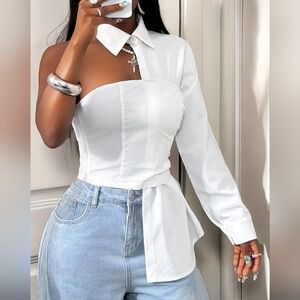 Elegant White Asymmetrical Women's Top